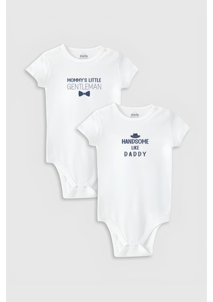 Organik %100 Pamuk Mom Dad Anne Baba Baskılı 2'li Bebek Body Set Badi Çıtçıtlı Zıbın Ikili 5811-5812