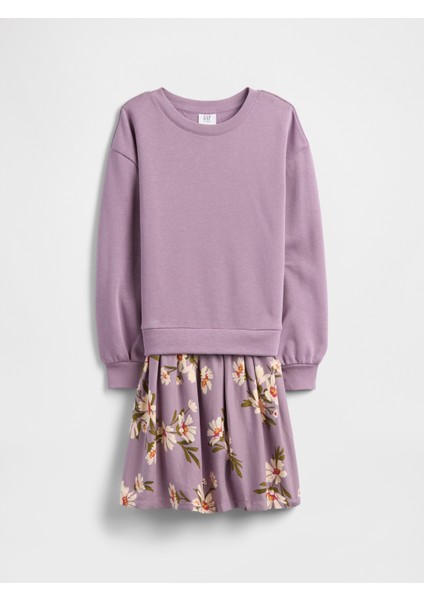 Kız Çocuk Mor Oversized Sweatshirt Elbise