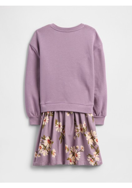 Kız Çocuk Mor Oversized Sweatshirt Elbise modelleri