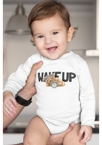 Organik %100 Pamuk Teddy Bear Wake Up Uzun Kollu Bebek Çıtçıtlı Body Badi Zıbın Tulum 5394 fiyatları