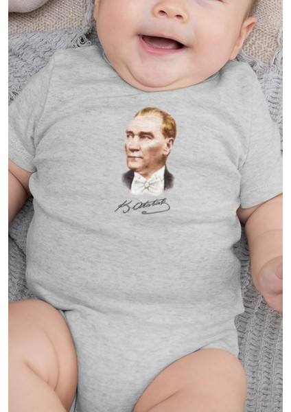 Organik %100 Pamuk Atatürk Baskılı Bebek Body Badi Çıtçıtlı Zıbın Tulum 5111-G