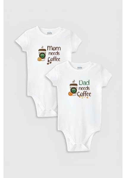 Organik %100 Pamuk Coffee Anne Baba 2'li Bebek Body Set Beyaz Badi Çıtçıtlı Zıbın Ikili 5770-5771