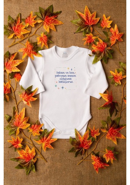 Organik %100 Pamuk Babam Patron Annem Baskılı Uzun Kollu Çıtçıtlı Bebek Body Badi Zıbın Tulum 5614