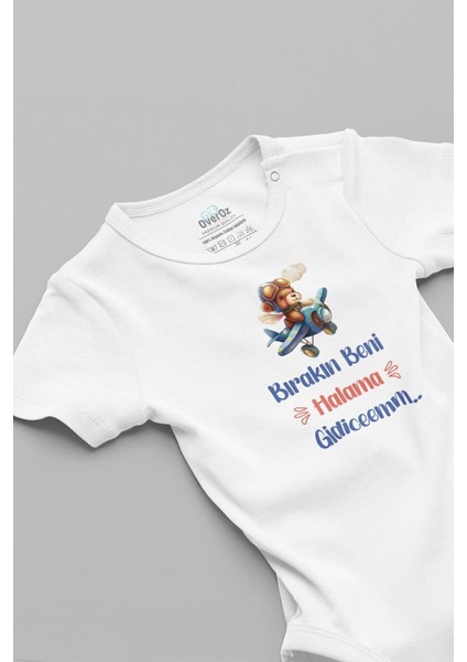 Organik %100 Pamuk Bırakın Beni Halama Gidicem Baskılı Çıtçıtlı Bebek Body Badi Zıbın Tulum 5624