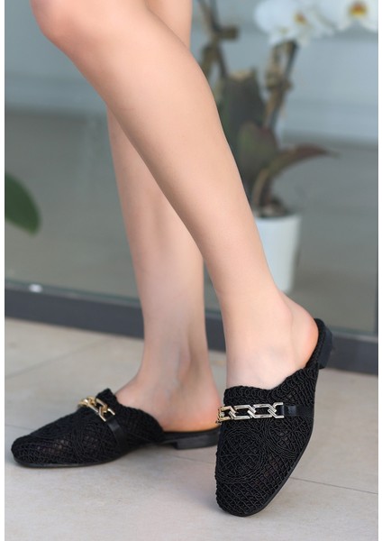 Emert Siyah Örgülü Terlik - Lisinya fiyatları