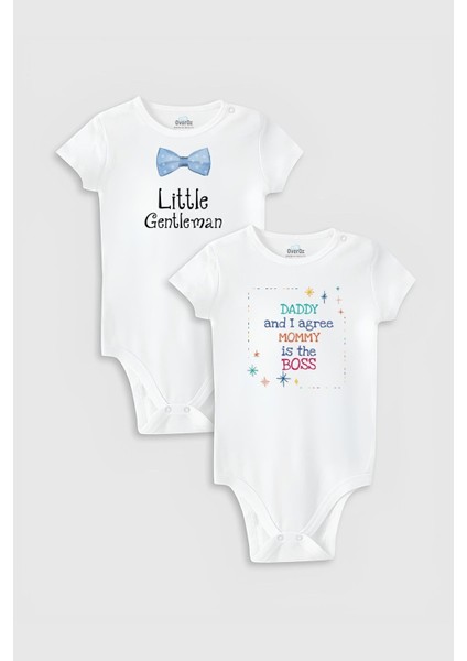 Organik %100 Pamuk Little Gentleman 2'li Bebek Body Set Beyaz Badi Çıtçıtlı Zıbın Ikili 5011-5614