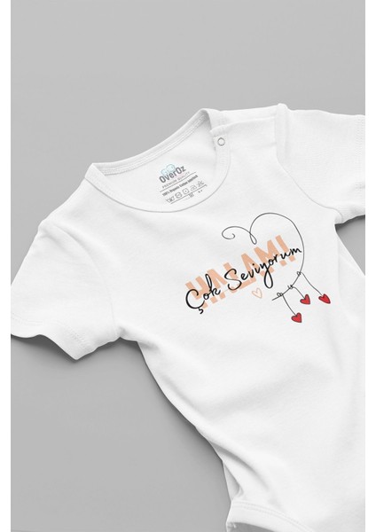 Organik %100 Pamuk Halamı Çok Seviyorum Yazılı Bebek Body Badi Çıtçıtlı Zıbın Tulum 5737