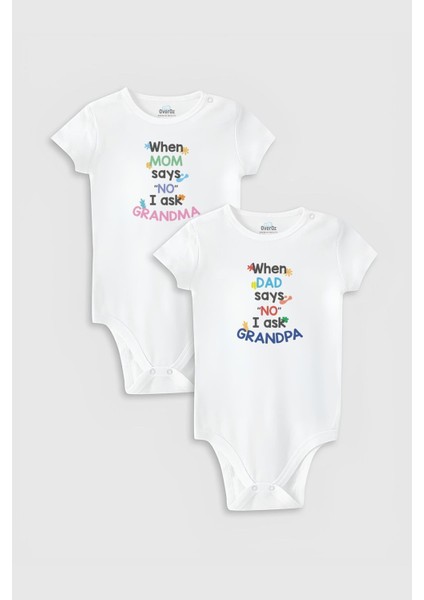 Organik %100 Pamuk Grandma & Grandpa Dede 2'li Bebek Body Set Badi Çıtçıtlı Zıbın Ikili 5768-5769