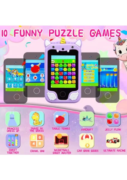 Çocuklar Için Eğitici Telefon Dokunmatik Ekran Çift Kameralı Fenerli Müzik Çalar Oyun Video Mor - Lisinya modelleri