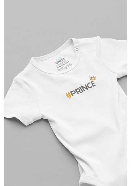 Organik %100 Pamuk Prince Prens Baskılı Bebek Body Beyaz Badi Çıtçıtlı Zıbın 5822