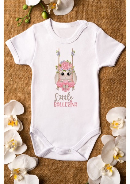 Organik %100 Pamuk Little Ballerina Balerin Baskılı Bebek Body Badi Çıtçıtlı Zıbın 5312