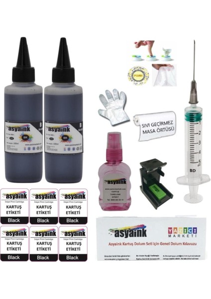 Hp 4646, Hp 4648 Uyumlu Siyah Kartuş Dolum Seti - 2X100ML Hp 650
