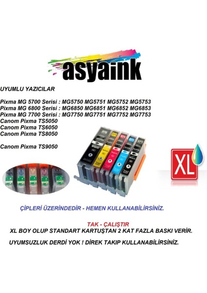 Canon PGI-570, CLI-571 Uyumlu 5 Renk Muadil Kartuş Seti (