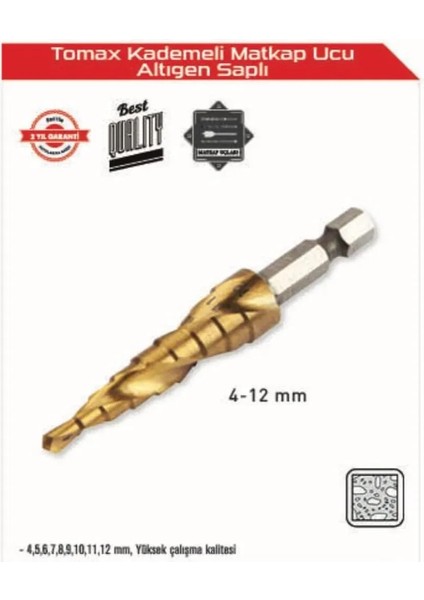 Kademeli Matkap Ucu 4-12 mm Arası - Altıgen Saplı