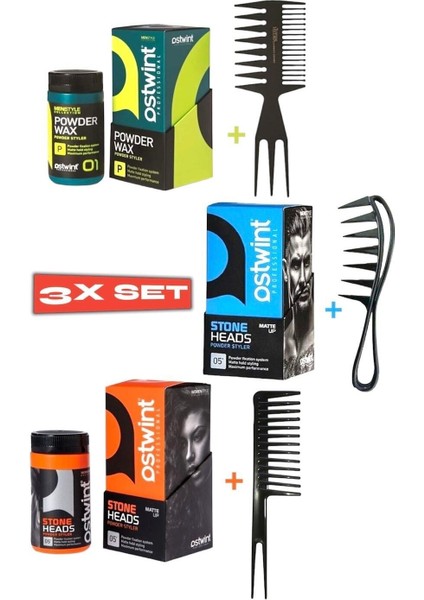 2135 3’lü Şekillendirici Wax Tarağı+3x Pudra Toz Wax Set