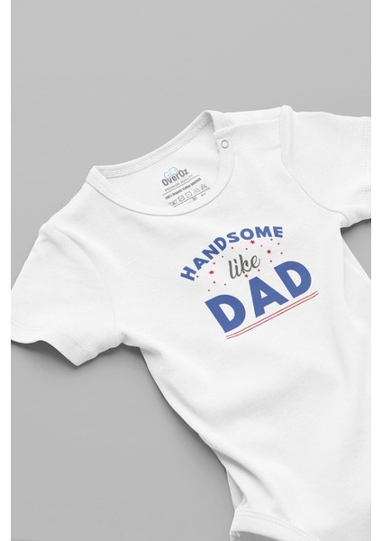 Organik %100 Pamuk Handsome Like Dad Baba Bebek Body Beyaz Badi Çıtçıtlı Zıbın 5838