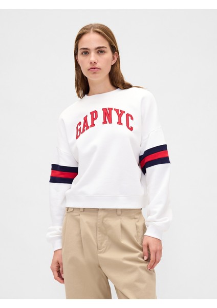Kadın Beyaz Vintagesoft Gap Logo Wedge Sweatshirt