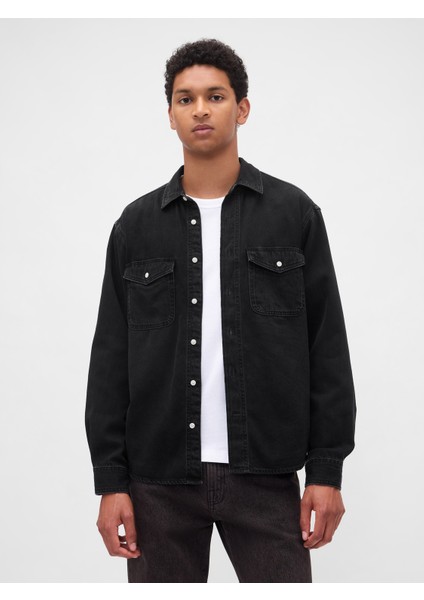 Erkek Siyah Ultrasoft Denim Relaxed Gömlek
