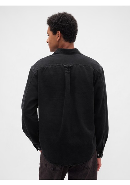 Erkek Siyah Ultrasoft Denim Relaxed Gömlek fırsatları
