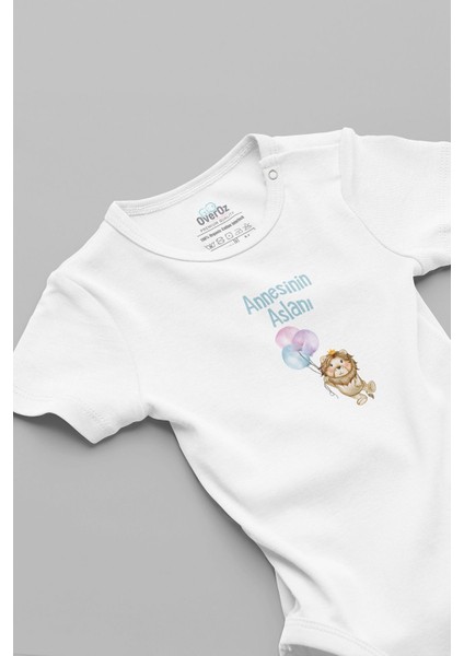 Organik %100 Pamuk Annesinin Aslanı Baskılı Bebek Body Çıtçıtlı Badi Zıbın Tulum 5883