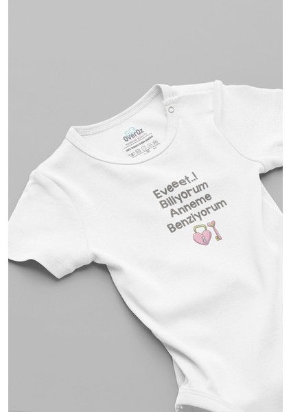 Organik %100 Pamuk Anneme Benziyorum Baskılı Bebek Body Çıtçıtlı Badi Zıbın Tulum 5889