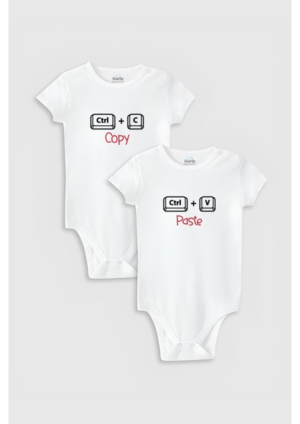 Organik %100 Pamuk Copy Paste Ikiz Desenli 2'li Bebek Body Set Badi Çıtçıtlı Zıbın Ikili 5848-5849