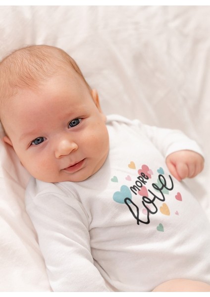 Organik %100 Pamuk More Love Baskılı Uzun Kollu Bebek Çıtçıtlı Body Badi Zıbın Tulum 5372