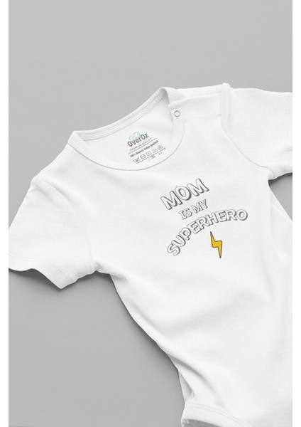 Organik %100 Pamuk Mom Is My Super Hero Anne Kahraman Baskılı Bebek Body Badi Çıtçıtlı Zıbın 5814