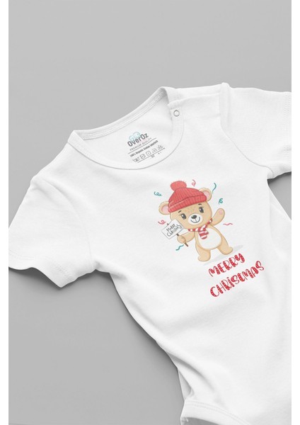Organik %100 Pamuk Merry Christmas Yılbaşı Baskılı Çıtçıtlı Bebek Body Badi Zıbın Tulum 5685