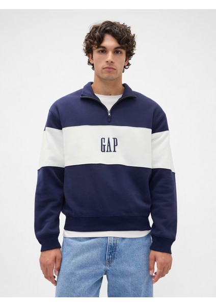 Erkek Lacivert Vintagesoft Colorblock Gap Logo Yarım Fermuarlı Sweatshirt