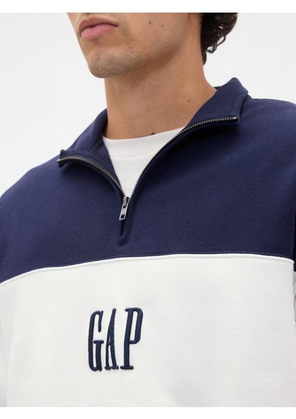 Erkek Lacivert Vintagesoft Colorblock Gap Logo Yarım Fermuarlı Sweatshirt modelleri