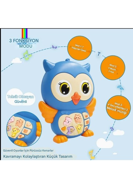 Baykuş Eğitici Bebek Piyanosu - Mavi (Lisinya)