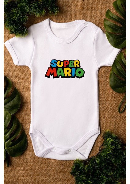 Organik %100 Pamuk Super Mario Baskılı Bebek Body Çıtçıtlı Badi Zıbın Tulum 5234