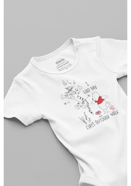 Organik %100 Pamuk Winnie Ilk Yürüyüş Baskılı Çıtçıtlı Bebek Body Badi Zıbın Tulum 5640