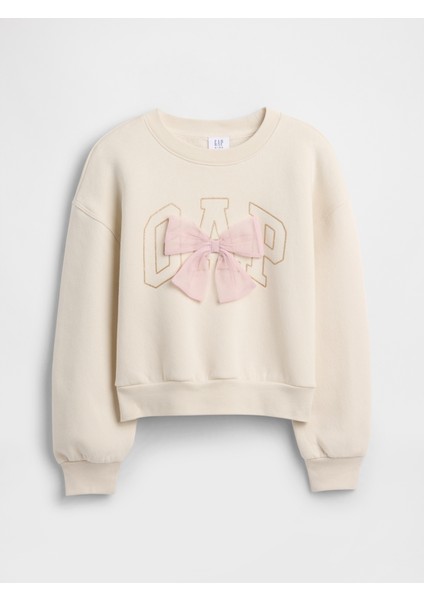 Kız Çocuk Kırık Beyaz Oversized Grafik Sweatshirt modelleri