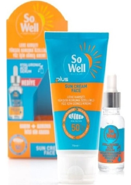 So Well Leke Karşıtı Yüz Için Güneş Kremi Spf 50+ Plus 75 ml + Hyaluronic Serum Hediyeli 20 ml fırsatları