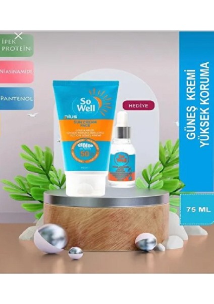 So Well Leke Karşıtı Yüz Için Güneş Kremi Spf 50+ Plus 75 ml + Hyaluronic Serum Hediyeli 20 ml indirimleri