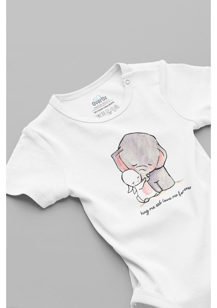 Organik %100 Pamuk Hug Me And Love Me Forever Fil ve Tavşan Bebek Body Badi Çıtçıtlı Zıbın 5103