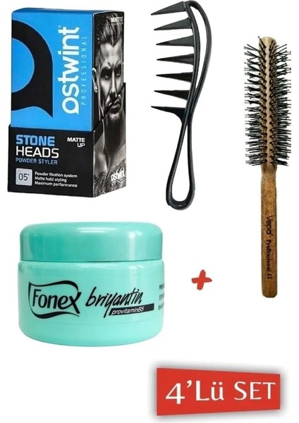 2135 Şekillendirici Wax Tarağı+Fnx Briyantin+Pudra WAX20GR+ 007 Ince Fön Fırçası