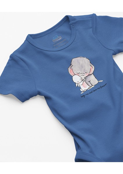 Organik %100 Pamuk Hug Me And Love Me Forever Fil ve Tavşan Bebek Body Badi Çıtçıtlı Zıbın 5103-M