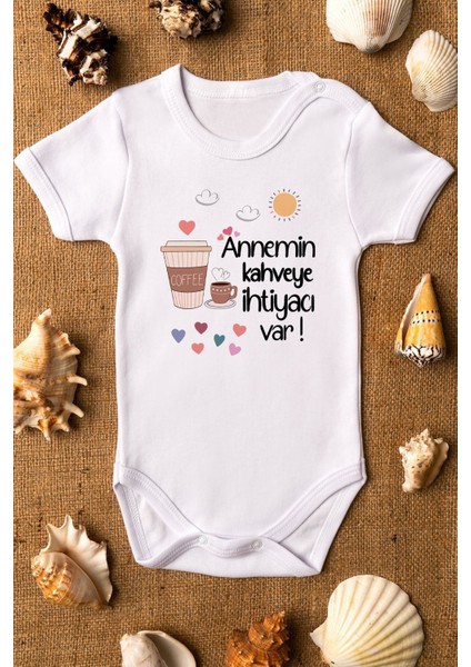 Organik %100 Pamuk Annemin Kahveye Ihtiyacı Var Baskılı Bebek Body Çıtçıtlı Badi Zıbın 5259