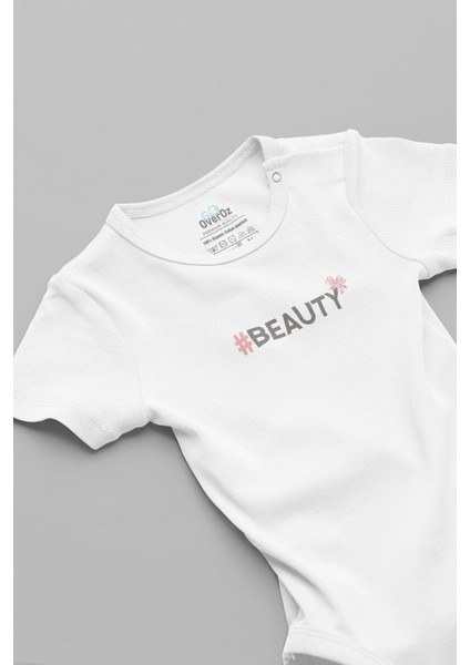 Organik %100 Pamuk Beauty Güzellik Baskılı Bebek Body Beyaz Badi Çıtçıtlı Zıbın 5826