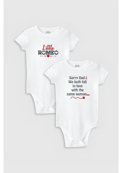 Organik %100 Pamuk Little Romeo 2'li Bebek Body Set Beyaz Badi Çıtçıtlı Zıbın Ikili 5758-5759