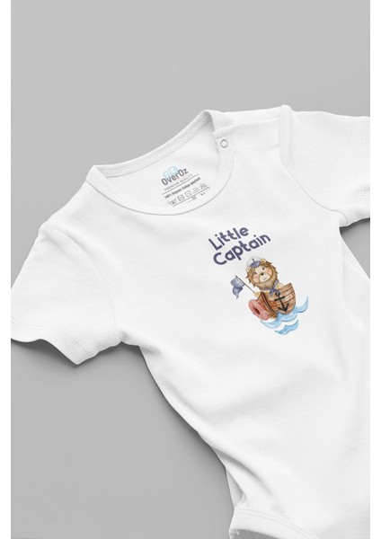 Organik %100 Pamuk Little Captain Aslan Baskılı Bebek Body Çıtçıtlı Badi Zıbın Tulum 5013-NEW
