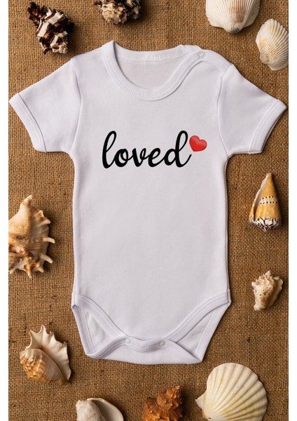 Organik %100 Pamuk Loved Sevilen Aşk Baskılı Beyaz Bebek Body Badi Çıtçıtlı Zıbın 5017