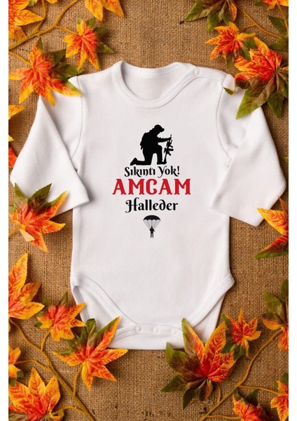 Organik %100 Pamuk Sıkıntı Yok Asker Amcam Halleder Uzun Kollu Çıtçıtlı Bebek Body Badi Zıbın 5595