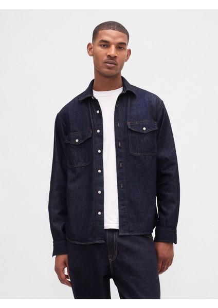 Erkek Lacivert Ultrasoft Denim Relaxed Gömlek