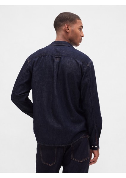 Erkek Lacivert Ultrasoft Denim Relaxed Gömlek fırsatları