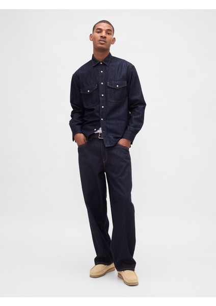 Erkek Lacivert Ultrasoft Denim Relaxed Gömlek indirimleri