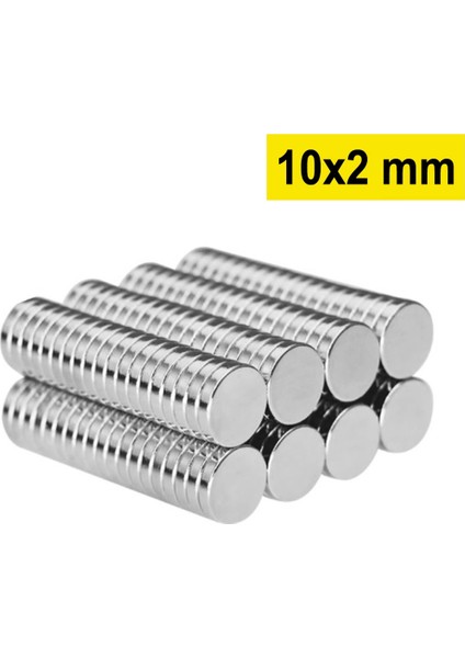 10 Adet 10X2MM Yuvarlak Neodyum Mıknatıs Güçlü Magnet Nikel Kaplamalı ( Lisinya )